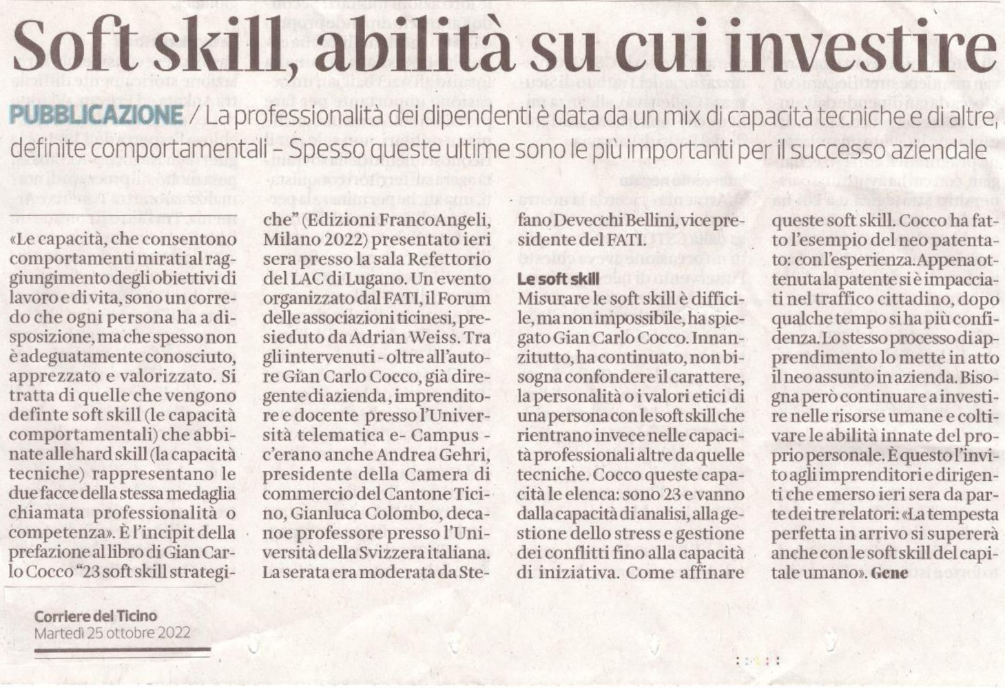 00 Articolo Corriere del Ticino 25 ott 2022