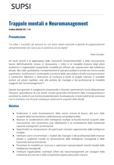 Corso Trappole mentali e Neuromanagement