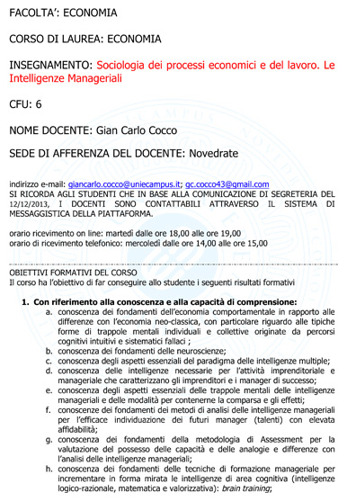 Sociologia dei processi economici e del lavoro. Le Intelligenze Manageriali